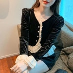 여자 가을 패션 벨벳 이너 티셔츠 긴팔 블라우스 캐주얼 BV6YanF1027 : 한국동형 주식회사