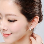 상견례 피로연 원피스 참한 깔끔한 단아한 알러지 프리 실버 큐빅볼 귀걸이 : 팡팡팡상점
