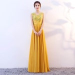 우아한 옐로우 시니어 합창복 중년 합창 대회 롱 드레스 민소매 맞춤제작 성가복 : 코드루이스