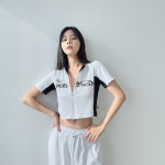 방송댄스 레이싱룩 카라 크롭 집업 : IKXX