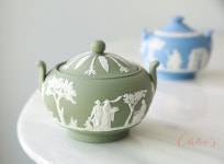 [앤틱그릇] 제스퍼웨어 세이지그린 뚜껑슈가볼, Wedgwood : 끌로이 홈-앤틱