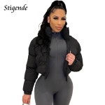 겨울 여자롱패딩  점퍼 Stigende 여성용 코튼 패딩 코트 패치워크 퍼퍼 파카 아웃웨어 단색 따뜻한 지퍼 크롭탑 재킷 Chaqueta Mujer... 