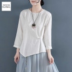 긴소매 린넨 라운드 크루넥 생활한복상의 버튼 코튼 : 도치글로벌