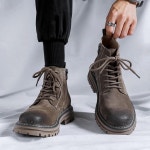 겨울 하이킹 진짜 남성용 캐주얼 신발 앵클 패딩 남자 가죽 첼시 하이탑 부츠 작업 워커 : 종종무역