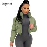 겨울 여자롱패딩  점퍼 Stigende 여성용 코튼 패딩 코트 패치워크 퍼퍼 파카 아웃웨어 단색 따뜻한 지퍼 크롭탑 재킷 Chaqueta Mujer... 