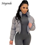 겨울 여자롱패딩  점퍼 Stigende 여성용 코튼 패딩 코트 패치워크 퍼퍼 파카 아웃웨어 단색 따뜻한 지퍼 크롭탑 재킷 Chaqueta Mujer... 