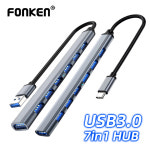 7 인 1 USB C 허브 3.0 c형 4/7 포트 멀티 분배기 어댑터 OTG 전원 Macbook Pro 13 15 Air Mi PC 노트북용 : 뚜꾸몰