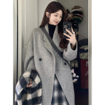 여자 모직 정장 블레이저 코트 하프 반코트 회색 재킷 여성 2023 새로운 가을과 겨울 옷 한국 작은 남자 하이 엔드 중간 길이 트위드 : 구쩜구