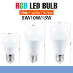 E27 스마트 컨트롤 LED RGB 조명 밝기 조절 가능 5W 10W 15W RGBW 램프 다채로운 변경 전구 화이트 홈 장식 : 뚜꾸몰