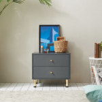 2단 협탁 골드 손잡이 틈새 그레이 서랍장 3단 볼레일 다리형 : 리퍼스