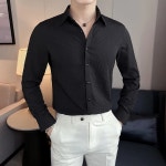 남성 슬림핏 셔츠 댄스복 남성용 빅사이즈 스파이더 웹 스트라이프 양각 단색 드레스 긴팔 가을 라틴 모던 스포츠 댄스 의상 : 에이트드림