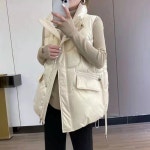미디 후드 다운 봄버 크루넥 퀄티드 여성 크롭 패딩조끼 오버핏 아노락 레이어드 푸퍼 : 무브투트렌드