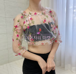 화이트 매쉬 자수 블라우스 밸리 벨리 라인 댄스복 폴 연습복 데이지의마켓 : 데이지의 마켓