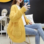 자이언트얀 망고실 뜨개실 가방  여성니트 여성용 굵은 원사 빅 포켓 니트 스웨터, 가디건 점퍼, 한국 3 색 긴팔 상의, 봄 패션 : MH엠에이치마켓