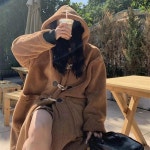 뽀글이 양털 후드 떡볶이 롱 더플 겨울 코트 : 물결샵