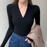 주윤 슬림핏 브이넥 긴팔티셔츠 여성 슬릿 긴팔 텐션좋음 : 주윤스토어
