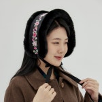 명썸 왕실 볼끼 BLACK 꽃자수 한복 방한 귀도리 귀마개 목도리 : 명썸