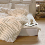 루엘드파리 밍크 도톰한 겨울 극세사 스트라이프 따뜻한 호텔침구 - 크림 : shareroom