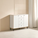 모던 인테리어 다용도 장식장 높은 거실 안방 주방 티비 텔레비 다이 넓은 수납 선반 메이플 화이트 모듈 여닫이 와이드 4단 서랍 도어... 