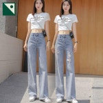 찢청 통청바지 여성 캐주얼 팬츠 와이드 일자 : HILLZO-JHL
