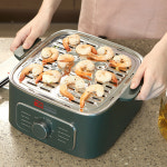 1+1 [푸드스티머 + 집게] am 다용도 전기찜기 푸드스티머 FULL스텐 계란찜기 2단 대용량 달걀 고구마 만두 호빵 쿠커 타이머 : am 브랜드샵