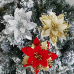 크리스마스장식 10/5PCS 14cm 반짝이 골드 레드 크리스마스 꽃 인공 Poinsettia 머리 트리 장식 새해 Navidad 선물 : 배송대행시아몰