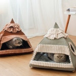 고양이 강아지 텐트 텐트집 침대 다크 브라운 창 환기구 봉제 장난감 플라스틱 탈착식 세탁 : 나오미의 보물상점