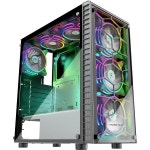 MUSETEX ATX 2 강화 유리 패널 Windows 데스크탑 케이스 미드 타워 섀시 게임용 PC 검정색 6pcs 120mm ARGB 팬 : 트리식스6
