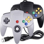 2팩 USB 유선 N64 컨트롤러, miadore 클래식 PC 게임패드 조이스틱 컨트롤러(Windows MAC Linux Raspberry Pi 3(검은색/회색)... 