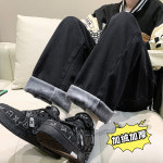 여자 기모 청바지 진 스판 배기 와이드 겨울용 여성용 특대 사람들을 벨벳 두꺼운 스트레이 : 브리즈나인