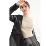 여자 겨울 화이트 니트 티셔츠 베이직  슬림핏 스웨터 Nru124MY3 : 한국동형 주식회사