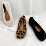 DPWS8038 뽀송뽀송 시어링 겨울 털플랫 호피플랫 겨울1CM굽 퍼단화(3/C) : ROSY CABINET