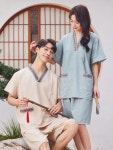숯가마 찜질복 반팔 사우나복 땀배출 가운 성인 커플 순면 단체 상하의 목욕탕 타이 마사지 : 982스토어