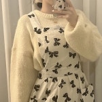 어반프런 원피스앞치마 예쁜 어린이집 주방 애견미용 미용실 리본 면 앞치마 : 어반프런