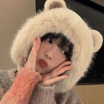 겨울 방한 후드 털 모자 여자 겨울용 방풍 곰돌이 바라클라바 : 우리쇼핑하자