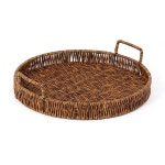 원형 라탄트레이 35cm 월넛 라탄수납바구니 손잡이트레이 : 제이인뉴