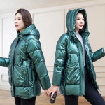 유광숏패딩 점퍼 글로시 여성 유광 구스다운 코튼 경량 패딩 단색 두꺼운 후드 방한 겨울 : 베스트웨이72