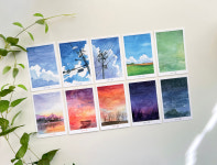 하늘 엽서 오전 8시 28분 감성 수채화 일러스트 카드 인테리어소품 방꾸미기 : greenut 초록땅콩