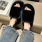 퍼원트랩 퍼슬리퍼 여자 겨울 털슬리퍼 통굽 키높이 사무실 실내화 홈슈즈 : 비앤채