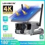 태양광 CCTV 카메라 LS 비전 4K 8MP 태양 듀얼 렌즈 4G 옥외 와이파이 Webam 180 ° 울트라 PIR 인간의 감지 4X 줌 : 퍼스트 벨라