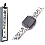 Royce Roland Apple Watch 스테인레스 스틸/실버 체인 밴드 선물 시계 크리스마스 생일 Series 7 6 5 4 3 SE와 호환 가능 전용 상 42/44... 