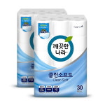 깨끗한나라 3겹 데코 클린 소프트 화장지 30m 30롤 2팩 : 라온리테일