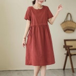 핏 넥 대형 여성 단추 루즈 우아한 사이즈 스트릿 드레스 면린 여름 원피스 편안한 : 더타임플러스