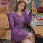 골지니트원피스 버튼식 짧은 스커트 가슴 포켓 주머니 : changint