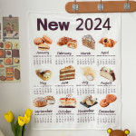 2024년 베이커리 디저트 커피 패브릭 달력 포스터 천캘린더 인테리어 홈데코 벽꾸미기 자취방 홈카페 : 아인 스토어