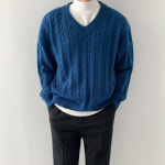 [1+1] 남자브이넥니트 남자꽈배기니트 남성스웨터 : 에이치베이직