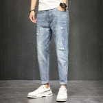 남성 청바지 여름 데님 찢청 롤업 팬츠 워싱 캐주얼 배기빅사이즈 aG48L : 쉬밥