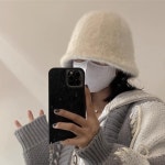 앙고라 퍼 버킷햇 겨울 벙거지 털모자 : 로어블