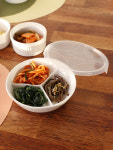 1+1 나눔접시 도자기 찬기 3칸 반찬 접시 뚜껑포함 : 맛있는유혹