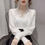 여성 레이스 블라우스 브이넥 긴팔티 빅사이즈 AS17M : 빠리맘